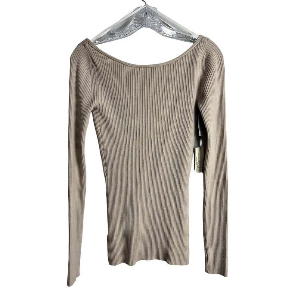 Aritizia Babaton Lubbert Beige V-Neck Ribbed Sweater NWT Small - Picture 2 of 6